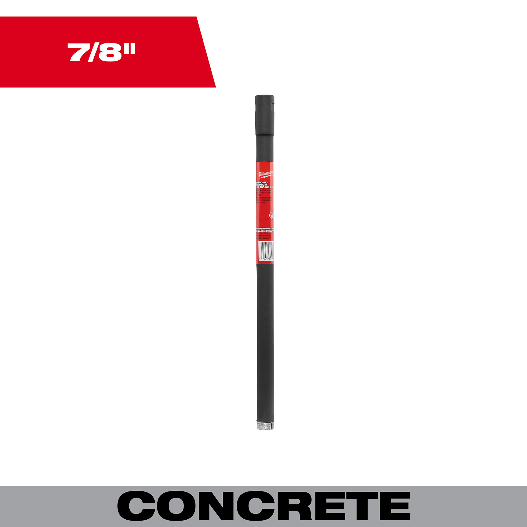 Milwaukee Diamond Premium Wet Core Bit, 15in. Drilling Depth, 7/8in., 11 Thread, Model# 48-17-3009
